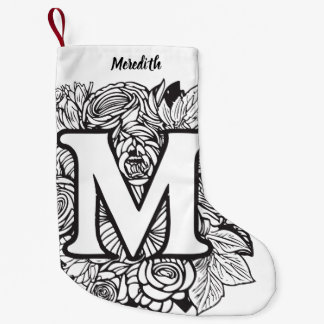 Personalised Custom Monogram Black and White Flora Small Christmas Stocking