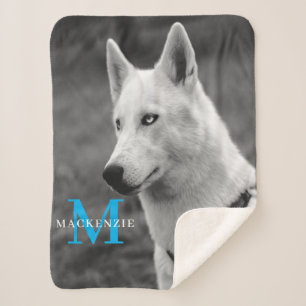 Personalised Custom Monogram Elegant Dog Pet Photo Sherpa Blanket