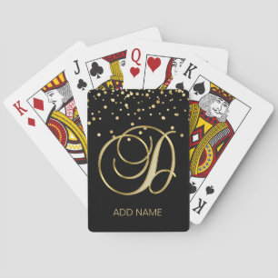 Personalised Custom Monogram Letter 'D' Gold Black Playing Cards
