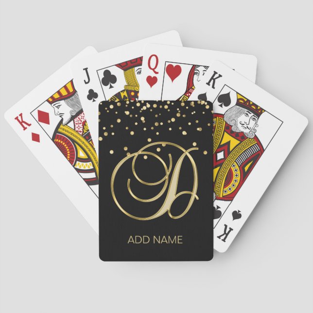 Personalised Custom Monogram Letter 'D' Gold Black Playing Cards (Back)