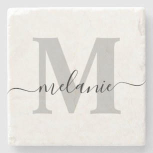 Personalised Custom Monogram Script Name Initial Stone Coaster