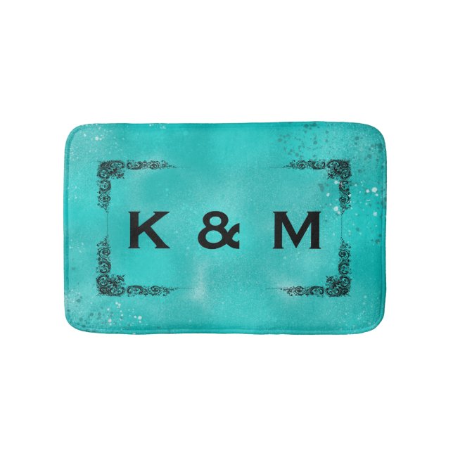 Personalised Custom Monogrammed Teal Green Swirl Bath Mat (Front)