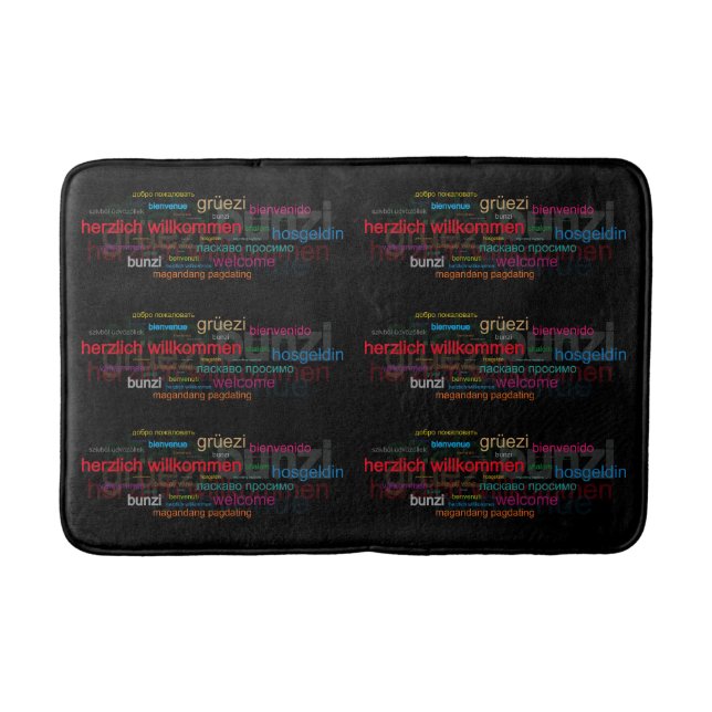 Personalised Custom Multi Language Welcome Black Bath Mat (Front)