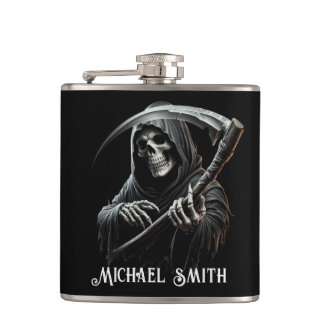 Personalised Custom Name Black Grim Reaper Hip Flask