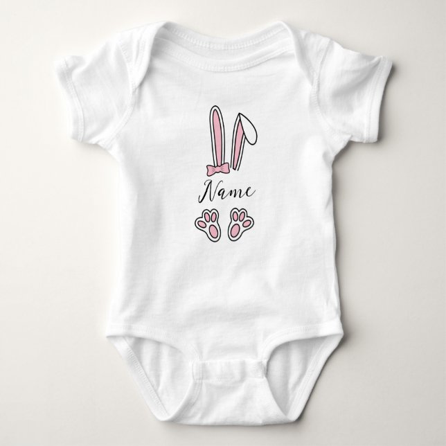 Personalised Custom Name Bunny Monogram Baby Girl Bodysuit (Front)