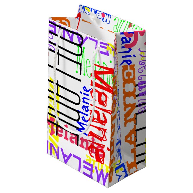 Personalised Custom Name Collage Colourful Small Gift Bag (Front Angled)