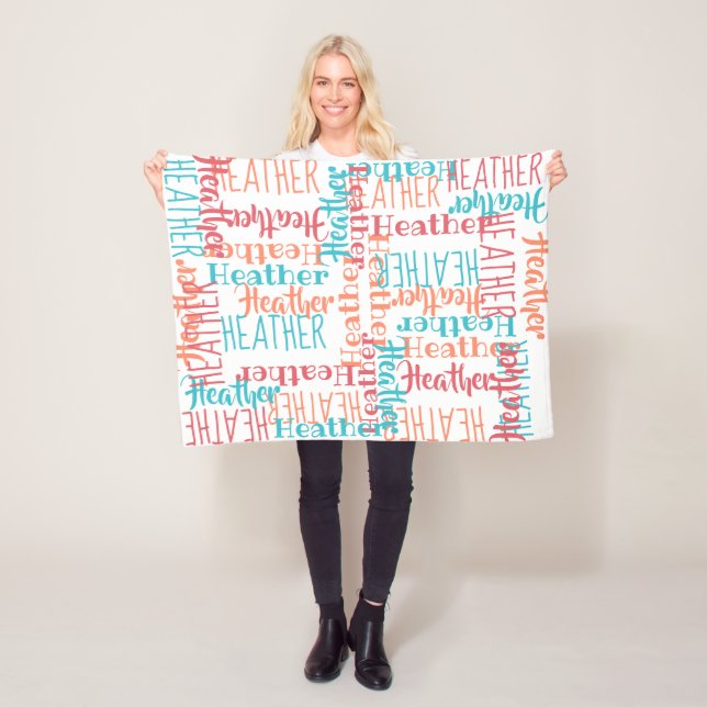 Personalised Custom Name Collage Turquoise Orange Fleece Blanket (In Situ)