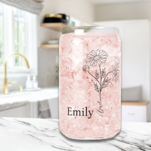 Personalised Custom Name Daisy April Birth Flower Can Glass