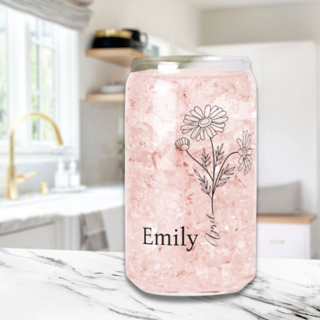 Personalised Custom Name Daisy April Birth Flower Can Glass (Personalized Custom Name Daisy April Birth Flower Can Glass)