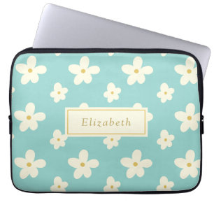 Personalised Custom Name Daisy Floral Cute Flowers Laptop Sleeve
