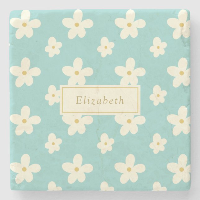 Personalised Custom Name Daisy Floral Cute Flowers Stone Coaster (Front)