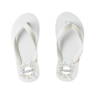Personalised Custom Name Floral Wreath Flip Flops