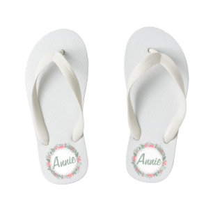 Personalised Custom Name Floral Wreath Flip Flops