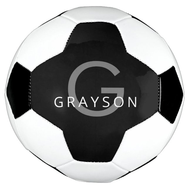 Personalised Custom Name Initial Black Grey Soccer Ball (Rotated)
