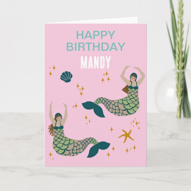 Personalised Custom Name Mermaid Siren Birthday Card (Front)