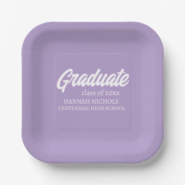 Personalised Custom Name Modern Script Graduation  Paper Plate (Front)