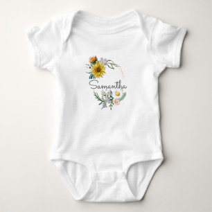 Personalised Custom Name Monogram Floral Wreath Baby Bodysuit