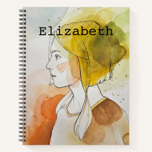 Personalised custom name monogrammed watercolor notebook