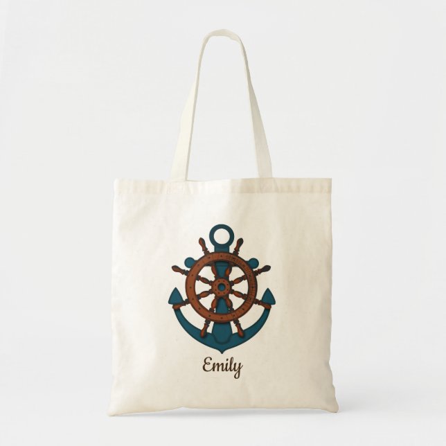 Personalised Custom Name Navy Anchor Tote Bag (Front)