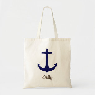 Personalised Custom Name Navy Anchor Tote Bag