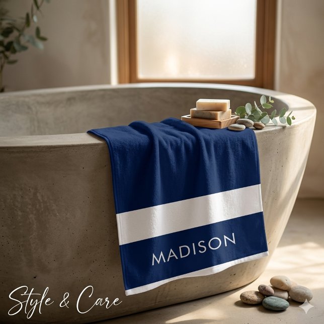 Personalised Custom Name Navy Stylish Bath Towel (Personalized Custom Name Navy Stylish Bath Towel)