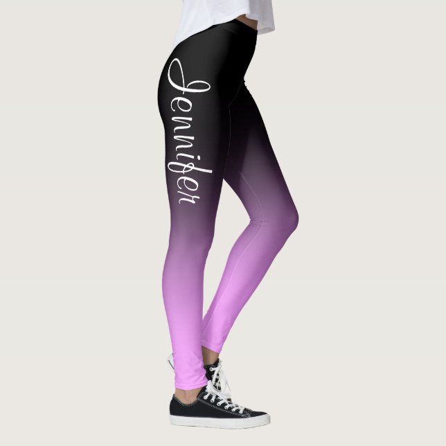 Personalised Custom Name Pink Black Ombre Chic Leggings (Right)