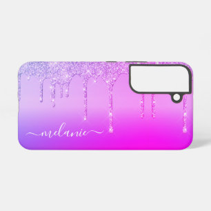 Personalised Custom Name Purple Pink Neon Glitter Samsung Galaxy Case