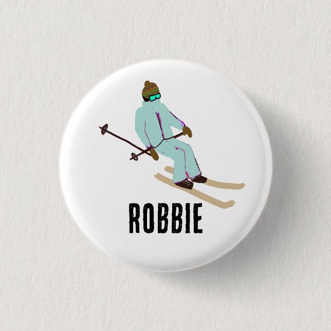  Personalised Custom Name Retro Ski Opening Skier  3 Cm Round Badge (Front)