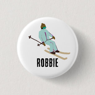 Personalised Custom Name Retro Ski Opening Skier 3 Cm Round Badge