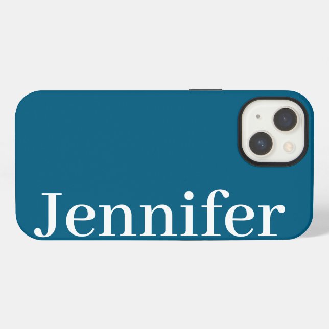 Personalised Custom Name Simple Elegant Ocean Blue iPhone Case (Back Horizontal)