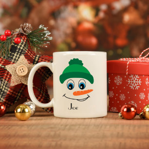 Personalised Custom Name Snowman Green Hat Coffee Mug