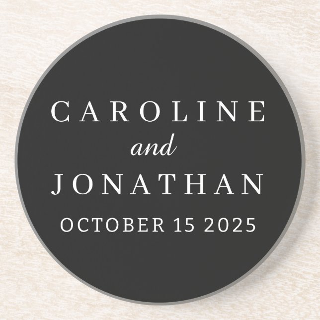 Personalised Custom Name Stylish Minimal Wedding  Coaster (Front)
