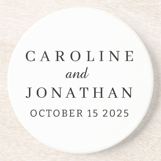 Personalised Custom Name Stylish Minimal Wedding  Coaster (Front)