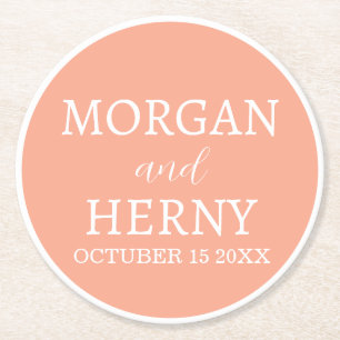 Personalised Custom Name Stylish Minimal Wedding Round Paper Coaster