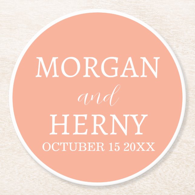 Personalised Custom Name Stylish Minimal Wedding  Round Paper Coaster (Front)