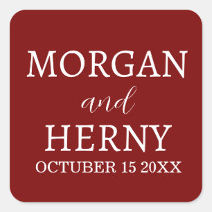 Personalised Custom Name Stylish Minimal Wedding Square Sticker