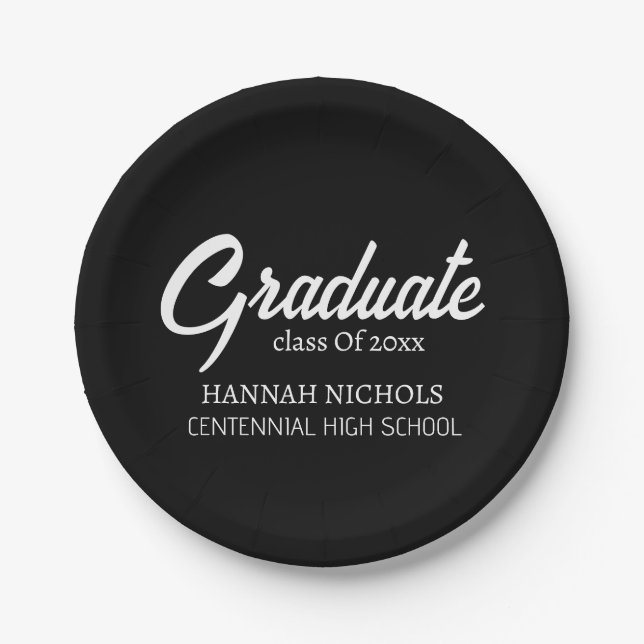 Personalised Custom Name Stylish Modern Graduation Paper Plate (Front)