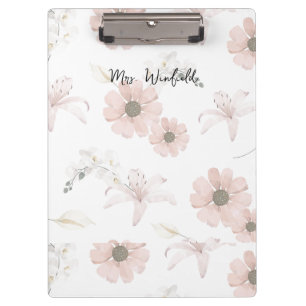 Personalised Custom Name Teacher Pink flowers Clipboard