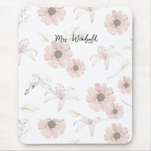 Personalised Custom Name Teacher Pink flowers Mouse Pad