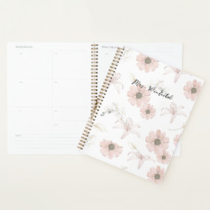 Personalised Custom Name Teacher Pink flowers Planner