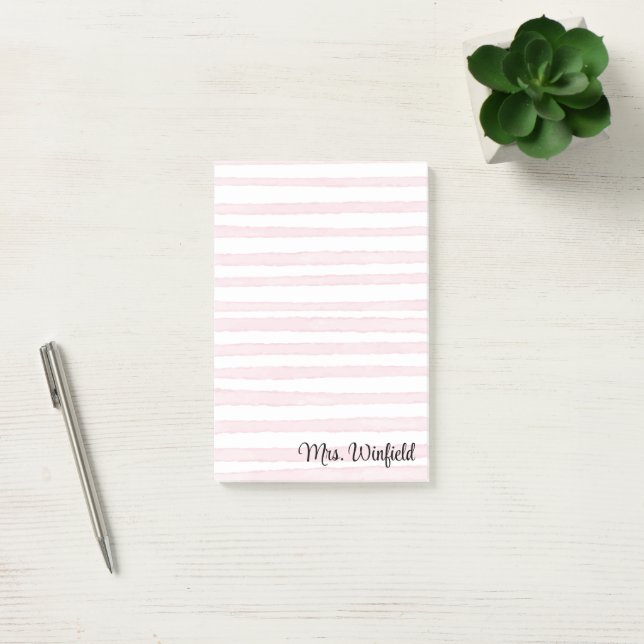 Personalised Custom Name Teacher Pink Lines Post-it Notes (Office)