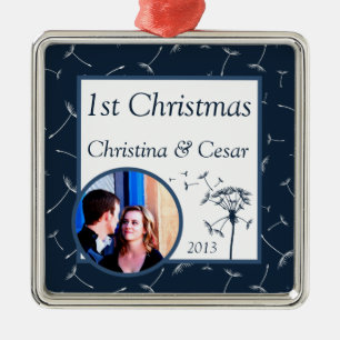 Personalised Custom Navy Blue Dandelion Flower wee Metal Tree Decoration
