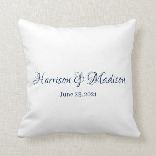 Personalised Custom navy couple Name Date Wedding Cushion