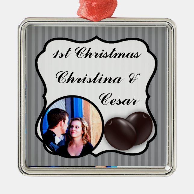 Personalised Custom Ornament Black Olive Grey Stri (Front)