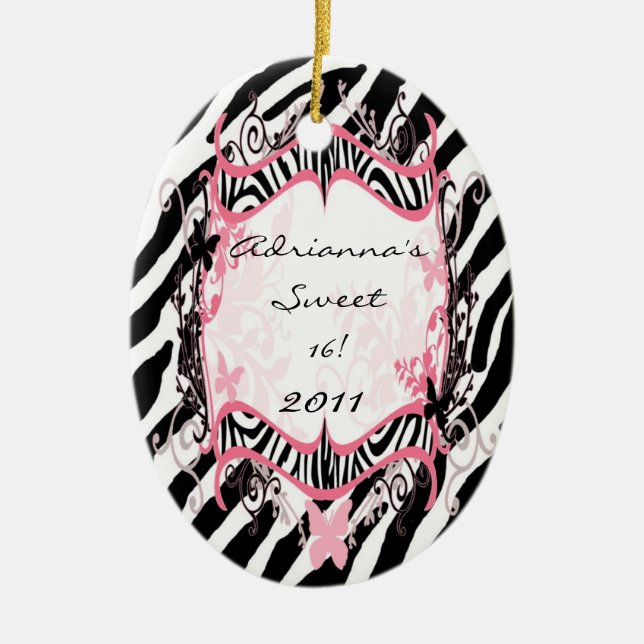 Personalised Custom Ornament Butterfly Zebra Print (Front)