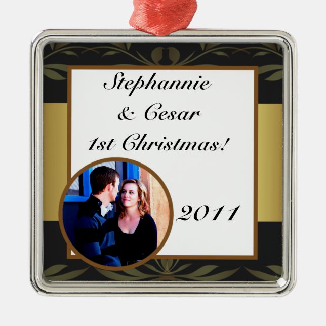 Personalised Custom Ornament Gold and Black Damask (Front)