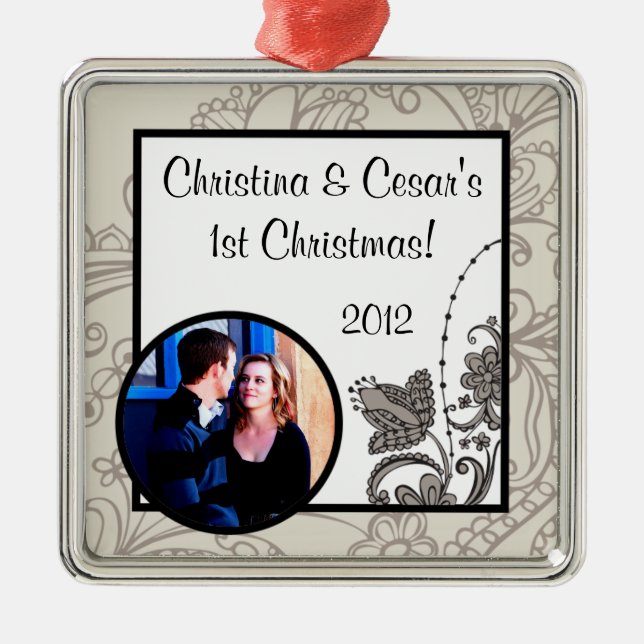 Personalised Custom Ornament Grey Flourish Swirls (Front)
