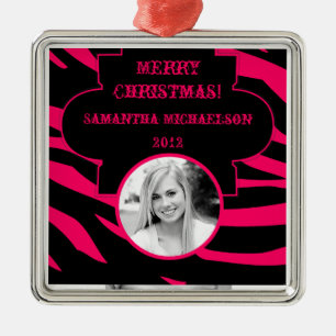 Personalised Custom Ornament Hot Pink Black Zebra