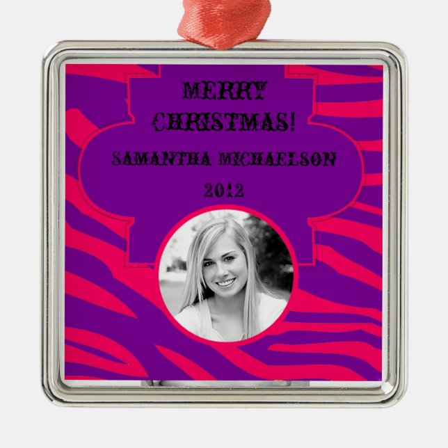 Personalised Custom Ornament Hot Pink Purple Zebra (Front)