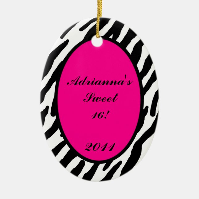 Personalised Custom Ornament Hot Pink Zebra Print (Front)